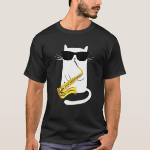 Katze mit Sonnenbrille Saxophon spielend T-Shirt