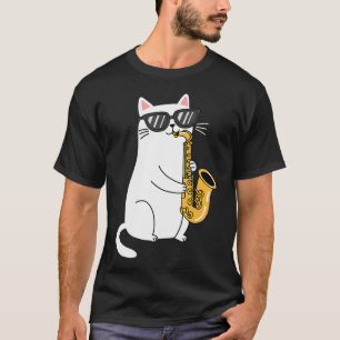 Katze mit Sonnenbrille Saxophon spielend T-Shirt