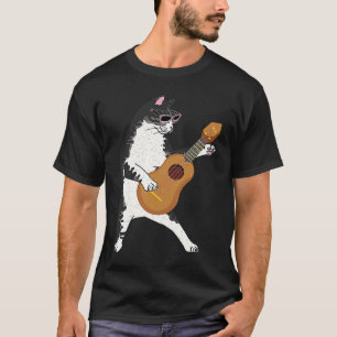 Katze mit Sonnenbrille spielt Ukulele Musik Grafik T-Shirt