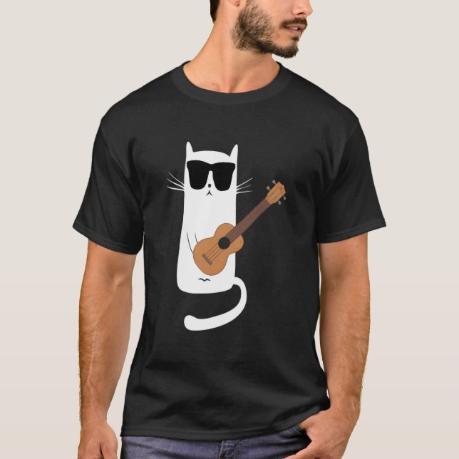 Katze mit Sonnenbrille spielt Ukulele T-Shirt (Vorderseite)