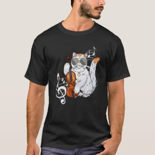 Katze mit Sonnenbrille spielt Violine Bratsche Mus T-Shirt