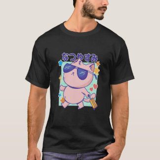 Katze mit Sonnenbrille und japanischem Zitat Somme T-Shirt
