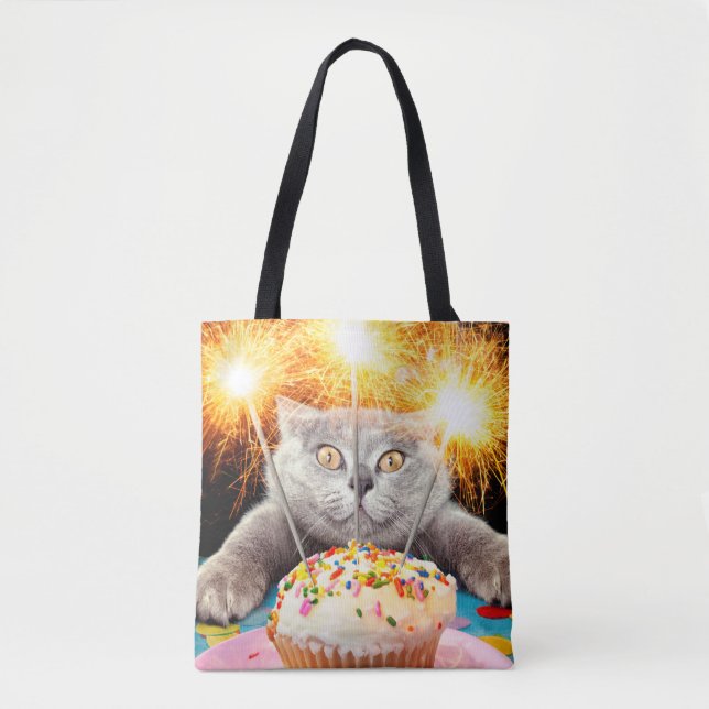 Katze mit Sparklerkuchen (Vorderseite)