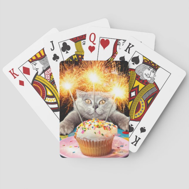 Katze mit Sparklerkuchen Spielkarten (Rückseite)