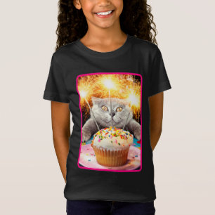 Katze mit Sparklerkuchen T-Shirt