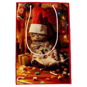 Katze mit Strumpf auf Kopf Mittlere Geschenktüte