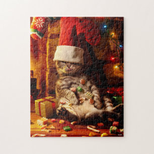 Katze mit Strumpf auf Kopf Puzzle