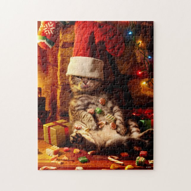 Katze mit Strumpf auf Kopf Puzzle (Vertikal)