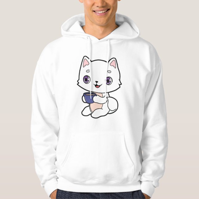 Katze mit Tasse Kaffee Hoodie (Vorderseite)