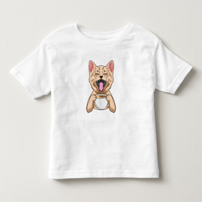 Katze mit Tasse Kaffee Kleinkind T-shirt (Vorderseite)