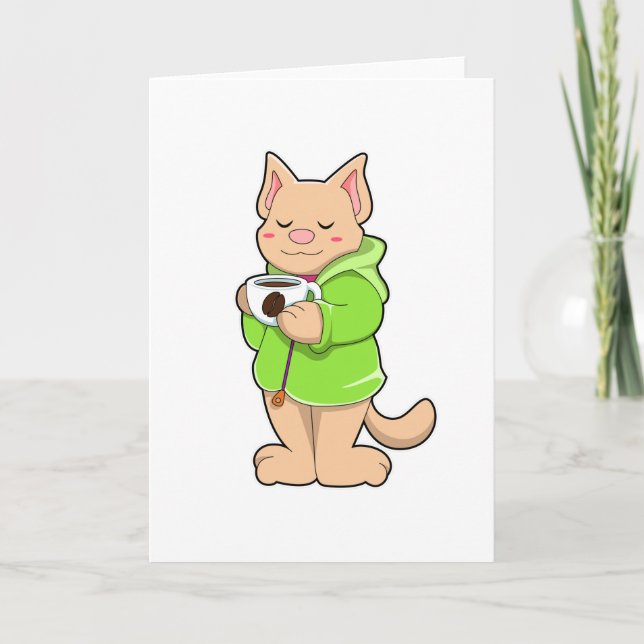 Katze mit Tasse Kaffee & Pajamas Karte (Vorderseite)