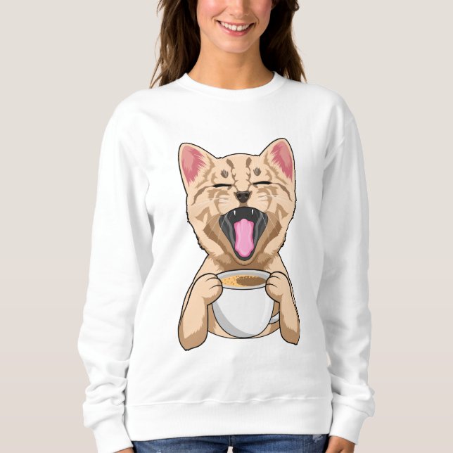 Katze mit Tasse Kaffee Sweatshirt (Vorderseite)