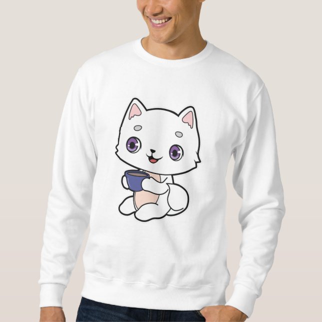 Katze mit Tasse Kaffee Sweatshirt (Vorderseite)