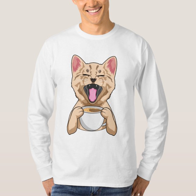 Katze mit Tasse Kaffee T-Shirt (Vorderseite)