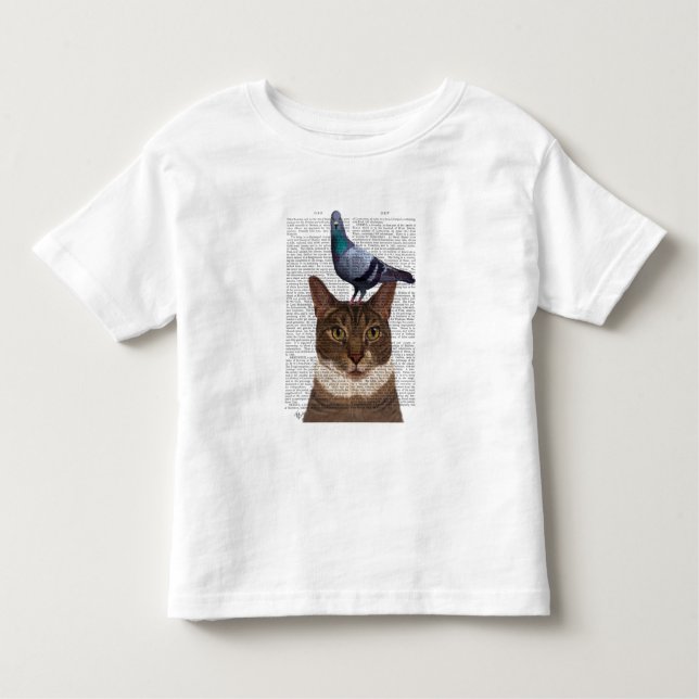 Katze mit Taube auf Kopf Kleinkind T-shirt (Vorderseite)