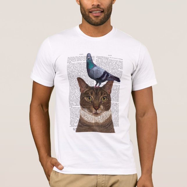 Katze mit Taube auf Kopf T-Shirt (Vorderseite)