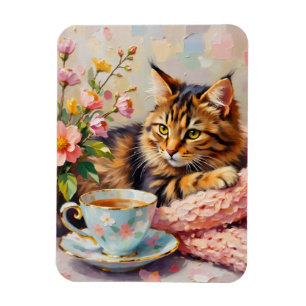 Katze mit Tee-Cup Magnet