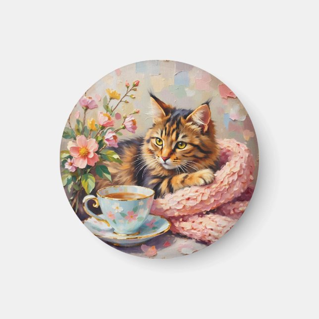 Katze mit Tee-Cup Magnet (Vorne)