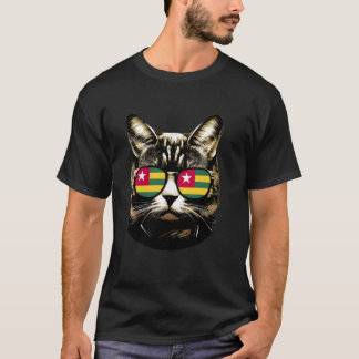 Katze mit togoischer Flagge Sonnenbrille Togo Katz T-Shirt
