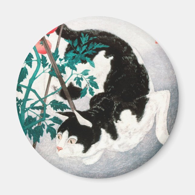 Katze mit Tomato-Pflanze (1931) von Hiroaki Takaha Magnet (Vorne)