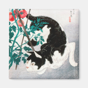 Katze mit Tomato-Pflanze (1931) von Hiroaki Takaha Magnet