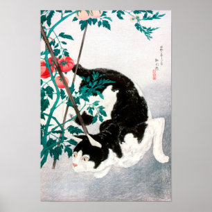 Katze mit Tomato-Pflanze (1931) von Hiroaki Takaha Poster
