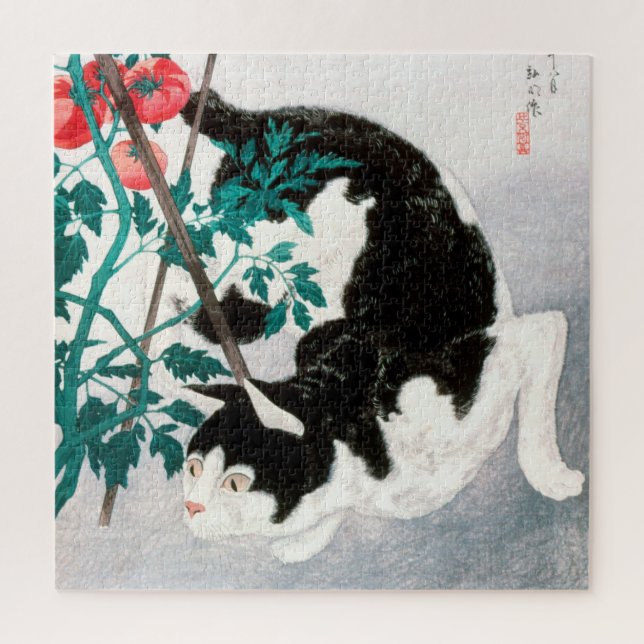 Katze mit Tomato-Pflanze (1931) von Hiroaki Takaha Puzzle (Vertikal)