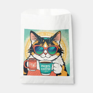 Katze mit überdimensionaler Sonnenbrille und einem Geschenktütchen