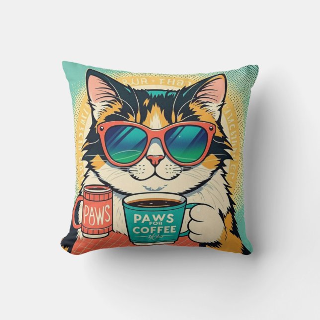 Katze mit überdimensionaler Sonnenbrille und einem Kissen (Vorderseite)