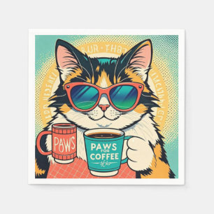 Katze mit übergroßer Sonnenbrille, eine Kaffeetass Serviette