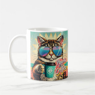Katze mit übergroßer Sonnenbrille und Kaffee Kaffeetasse
