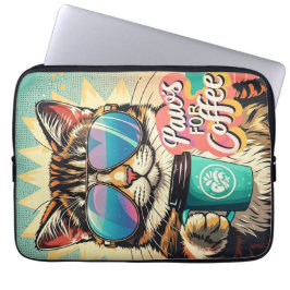 Katze mit übergroßer Sonnenbrille und Kaffee Laptopschutzhülle