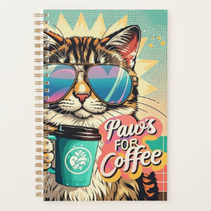 Katze mit übergroßer Sonnenbrille und Kaffee Planer