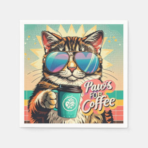 Katze mit übergroßer Sonnenbrille und Kaffee Serviette