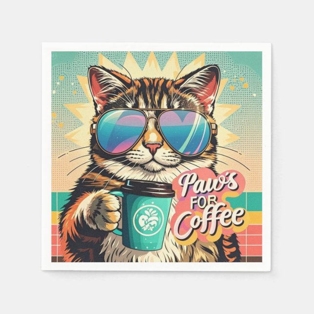 Katze mit übergroßer Sonnenbrille und Kaffee Serviette (Vorderseite)