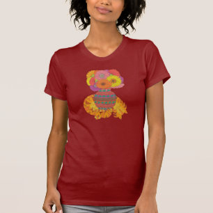 Katze mit Vase of Gerbera Daisies Folk Art T-Shirt