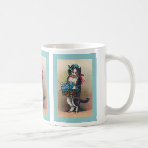 "Katze mit Vergissmeinnicht 2" Vintage Tasse