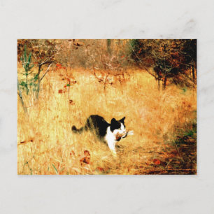 Katze mit Vogel im Mund Postkarte