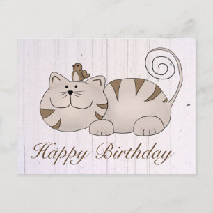 Katze mit Vogel Postkarte