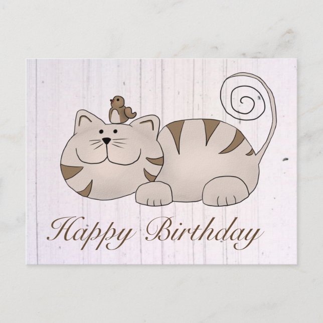 Katze mit Vogel Postkarte (Vorderseite)