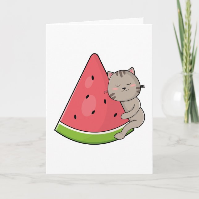 Katze mit Wassermelone Karte (Vorderseite)