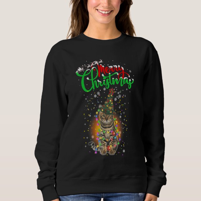 Katze mit Weihnachtsbaumhut für Katze Sweatshirt (Vorderseite)