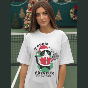 Katze mit Weihnachtshut und Tennisschläger T-Shirt