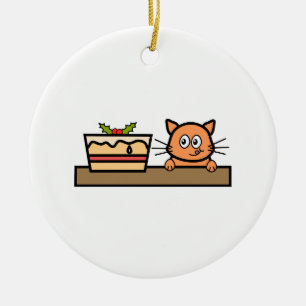 Katze mit Weihnachtskuchen Keramik Ornament