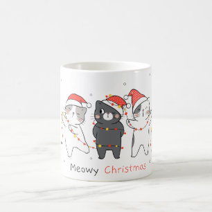 Katze mit Weihnachtslicht Gezeichnet Kaffeetasse