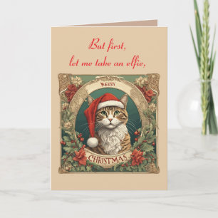Katze mit Weihnachtsmannmütze Frohe Weihnachten Fo Karte