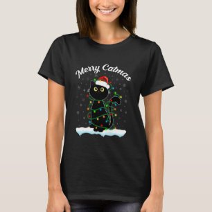 Katze mit Weihnachtsmannmütze Fröhliche Katzenweih T-Shirt