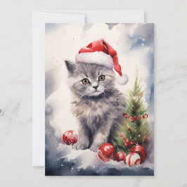 Katze mit Weihnachtsmannmütze Weihnachtskarte Feiertagskarte