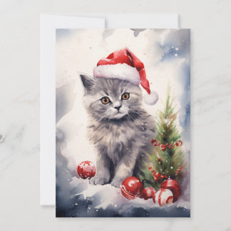 Katze mit Weihnachtsmannmütze Weihnachtskarte Feiertagskarte