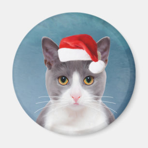 Katze mit Weihnachtsmannmütze Weihnachtsportrait Magnet